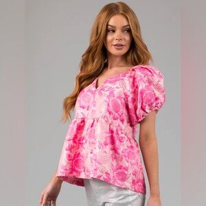 UMGEE‎ Jacquard Floral Babydoll Top